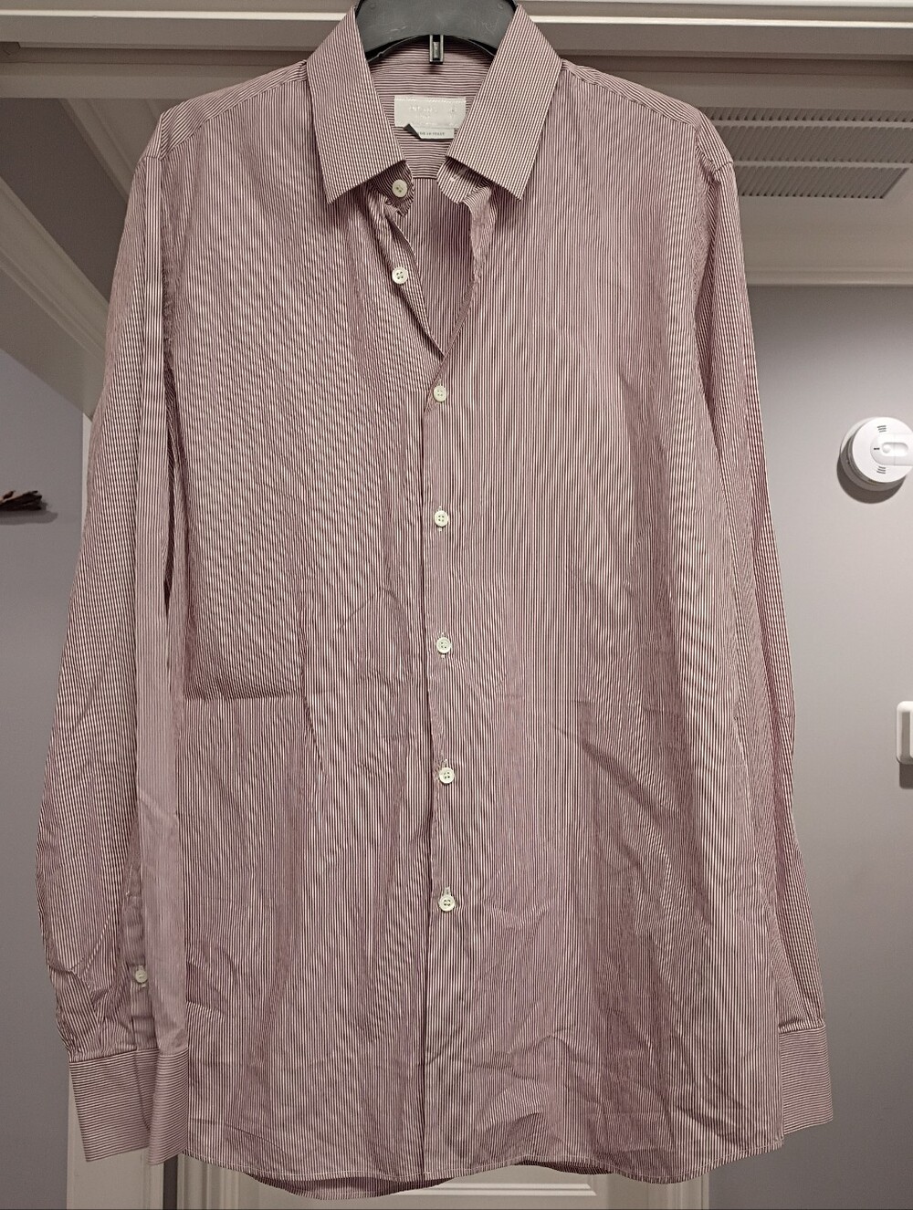 Prada Men's Stripe Dress Shirt Maroon & White Size 43/17
